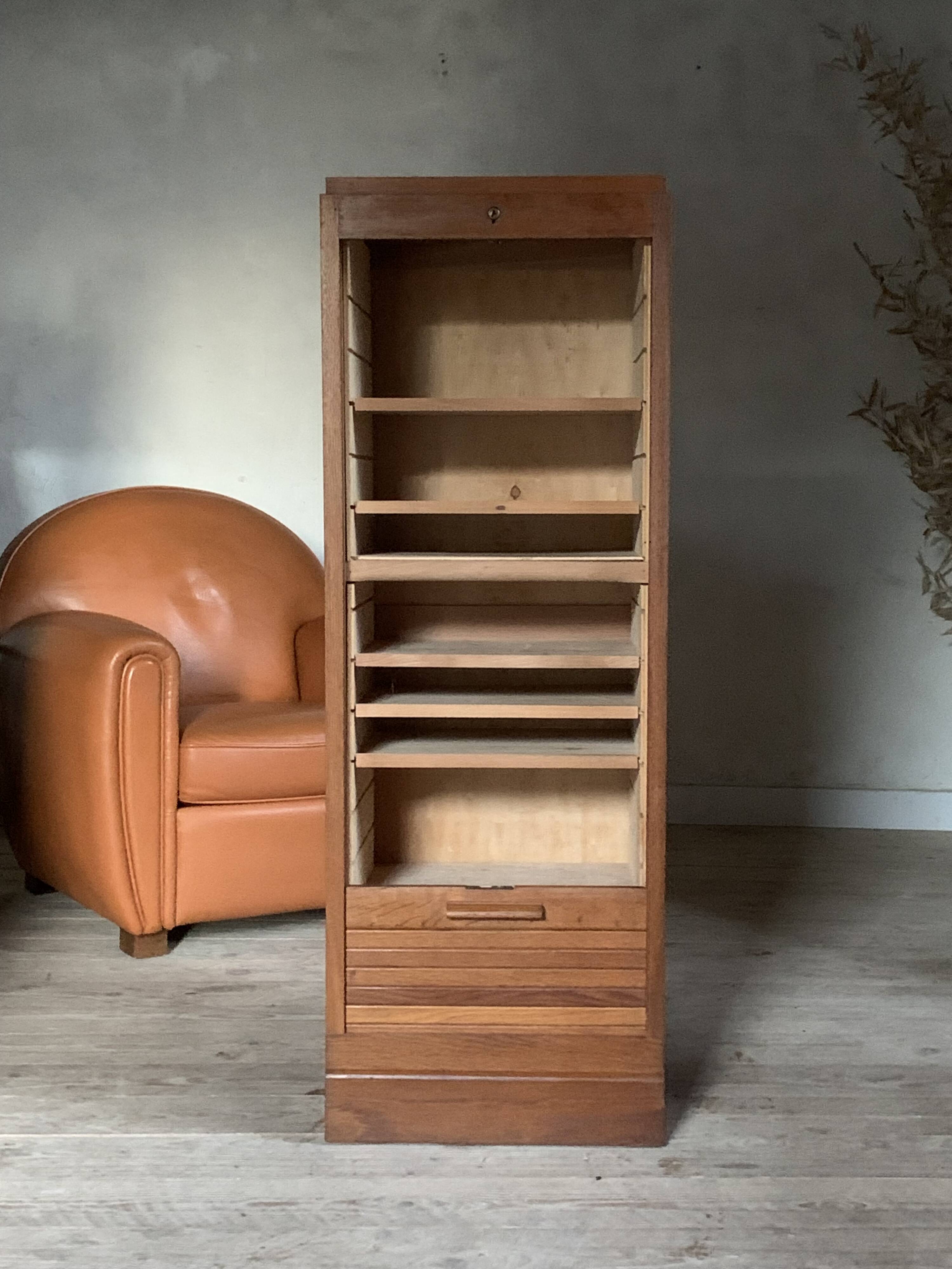 Vintage oak curtain filing cabinet