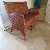 Two-seater banquette in woven rattan, wood and bamboo, 1980s.