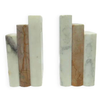 Pair of bookends, Art Deco, ivory white marble, Germany, 1930s.