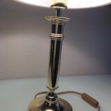 Brass lamp and lampshade fabric ecru / vintage 70s