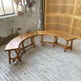Set of round table and 4 rounded benches, 1950