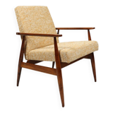 Scandinavian armchair yellow mellow fabric Boho style 1970 design by H.Lis