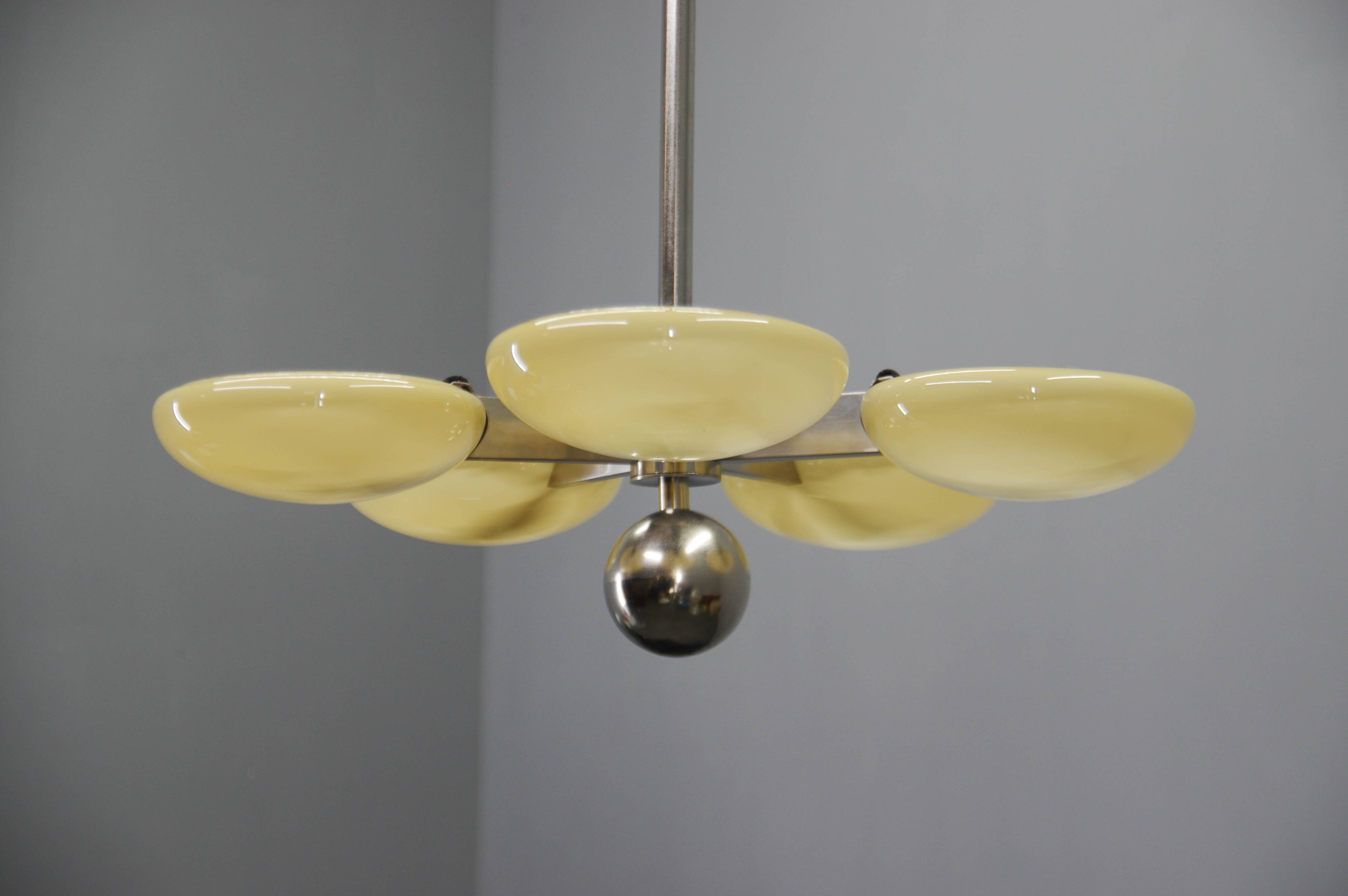 Exceptional Art Deco Functionalist Nickel-Plated Chandelier, 1930s