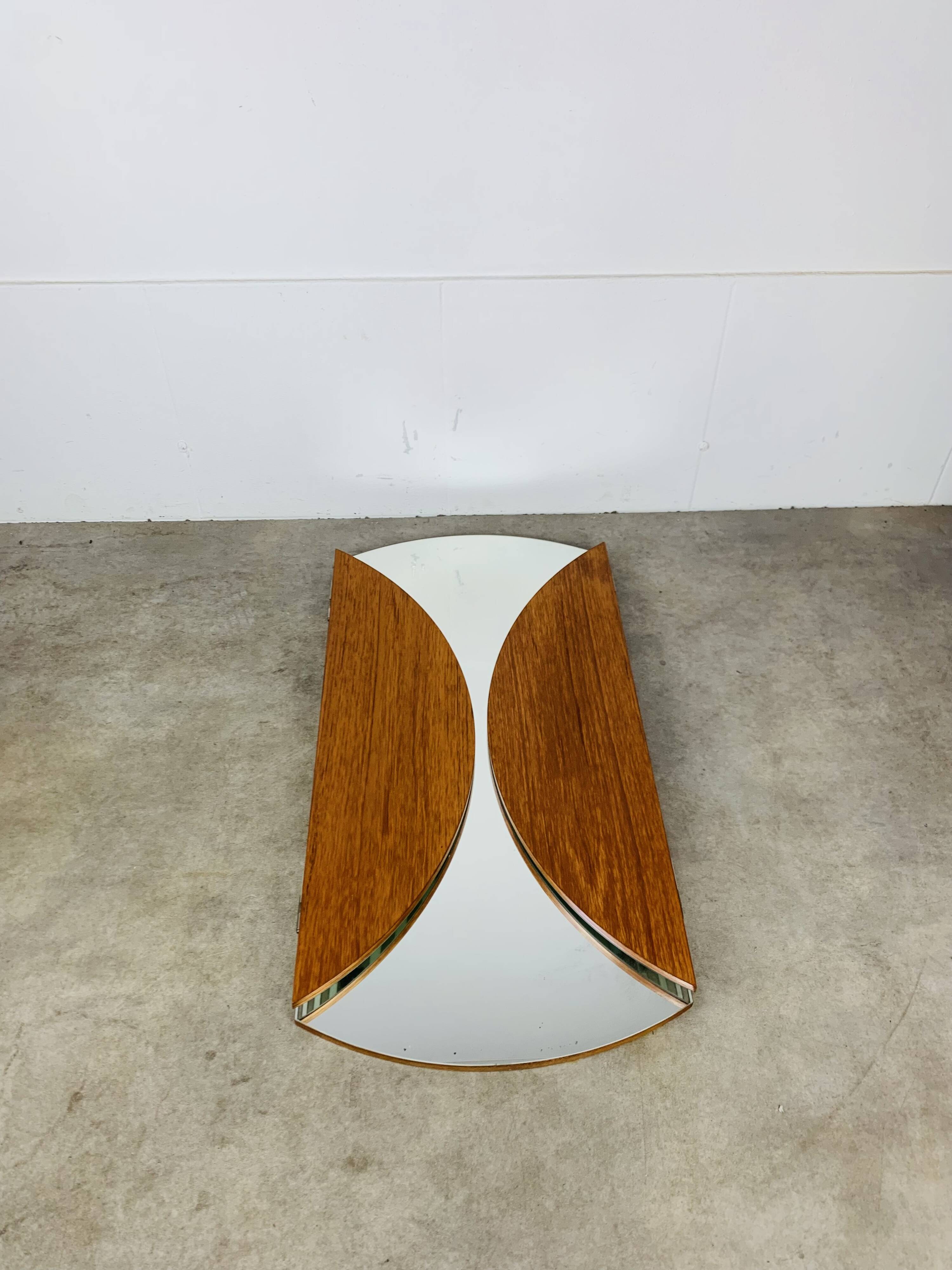 Scandinavian round triptych mirror, teak frame, 1960s.