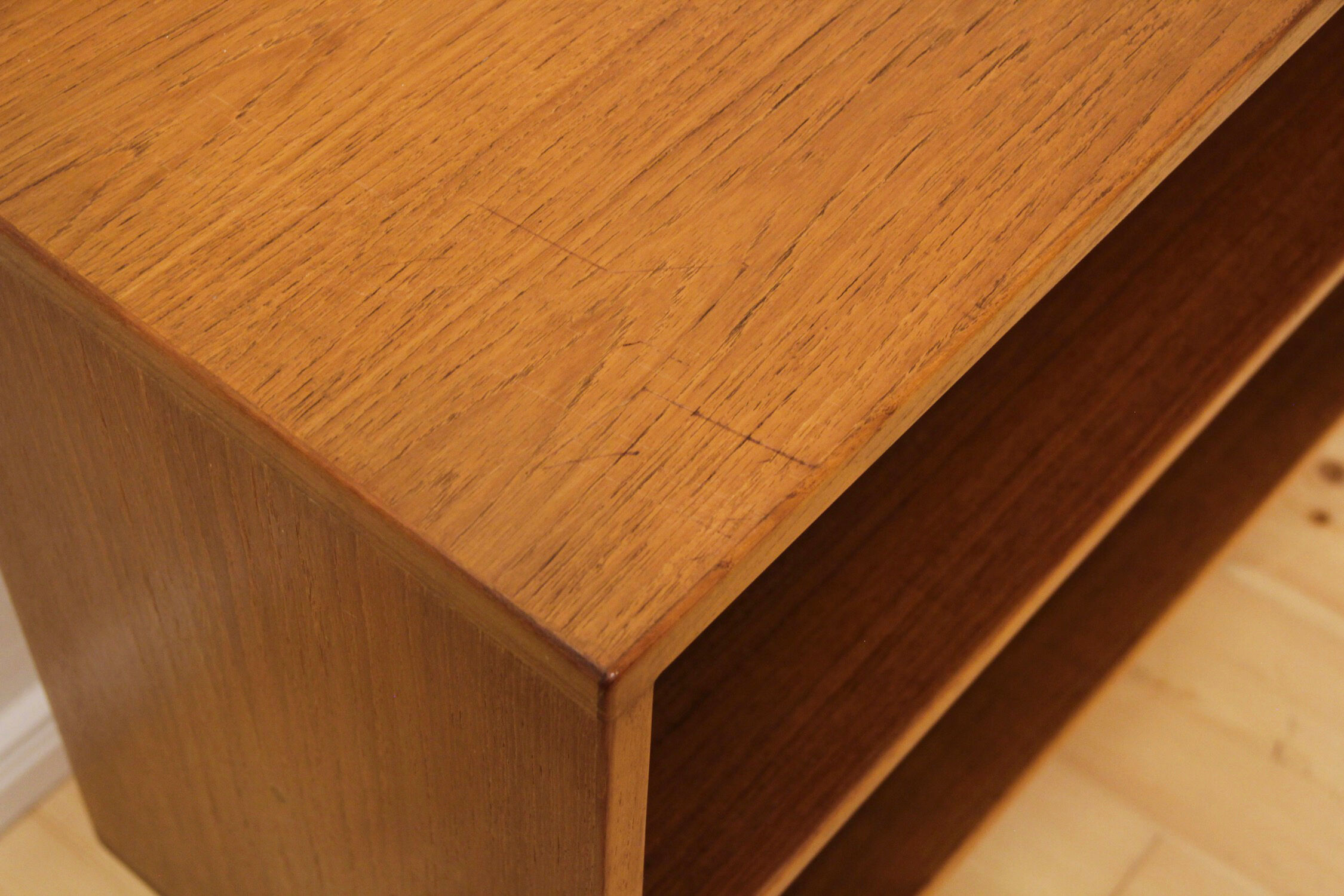 Danish teak media record folder sideboard