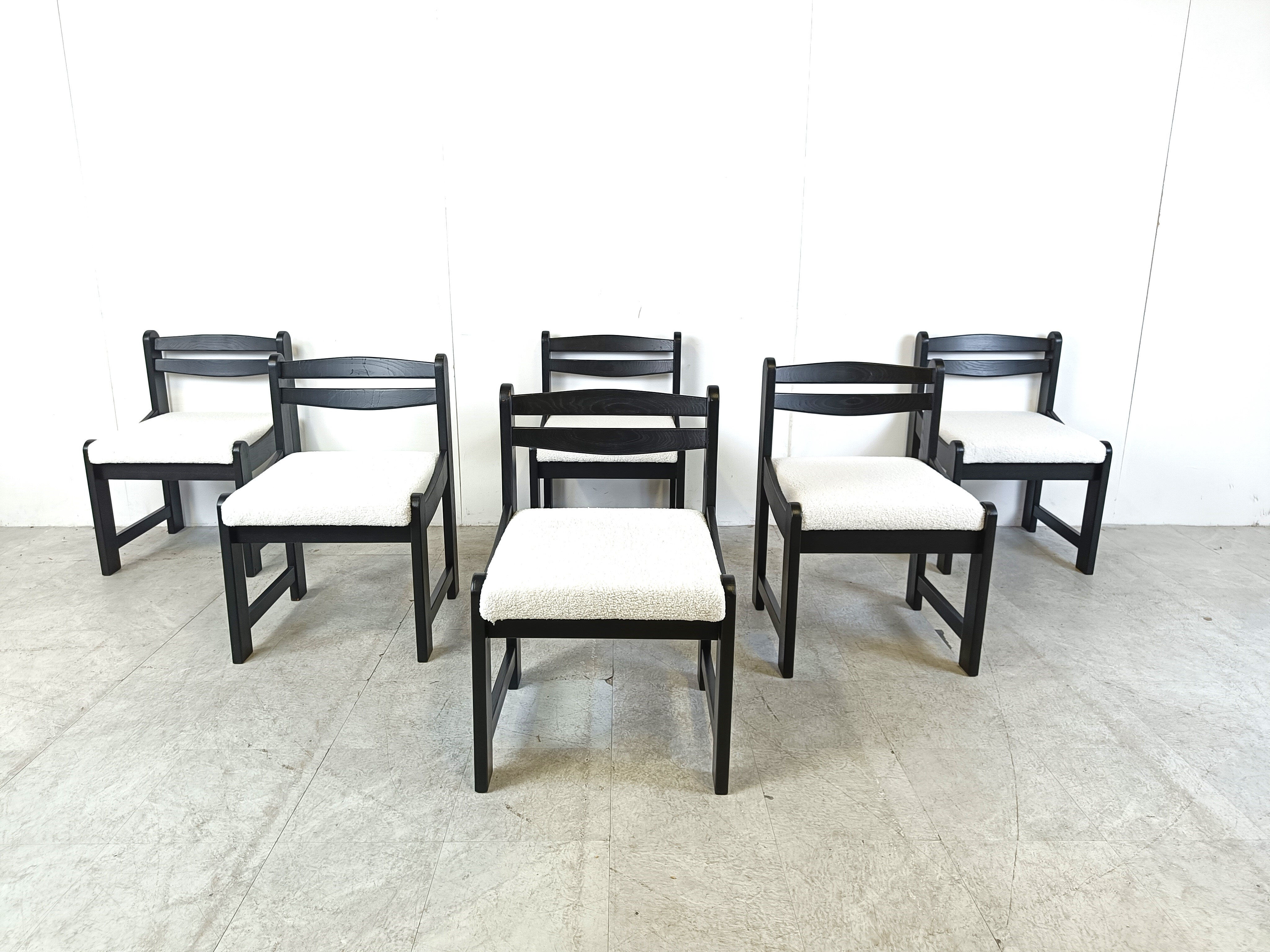 Vintage brutalist dining chairs, set of 6 - 1970s