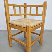 Dutch Modernist Art Deco Style Corner Chair in Oak and Rush, 1950s, Set of 2