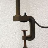 Vintage industrial vice lamp, green opaline.