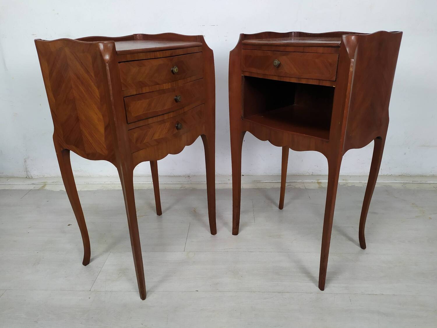 Pair of marquetry bedside tables