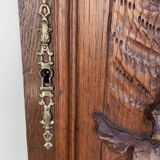 Ancien panneau porte bois sculpté bas relief scène de chasse (chêne)
