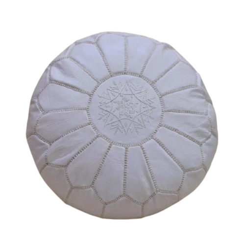 Moroccan pouf in white leather