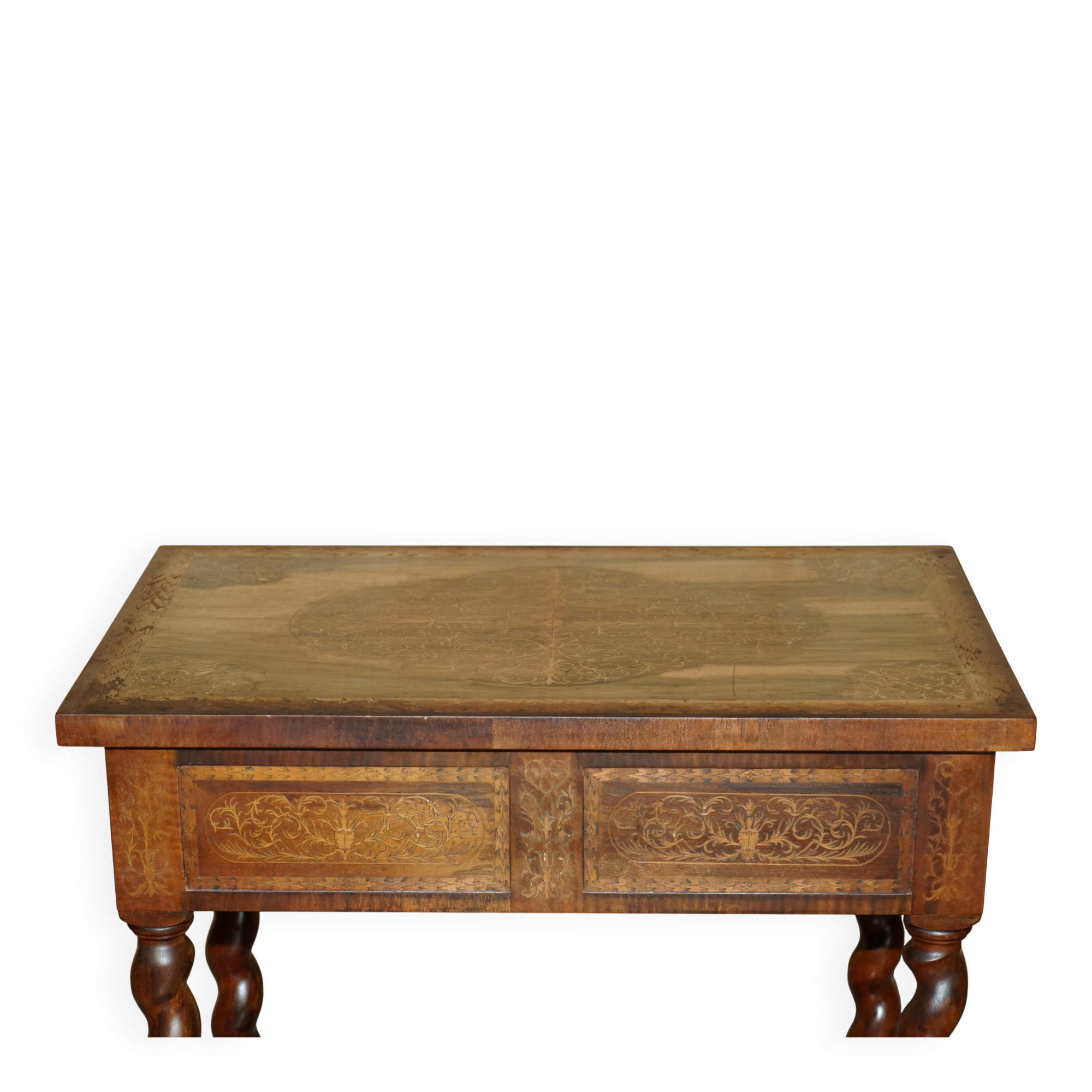 William & Mary antique marquetry drawer desk in Seaweed style.