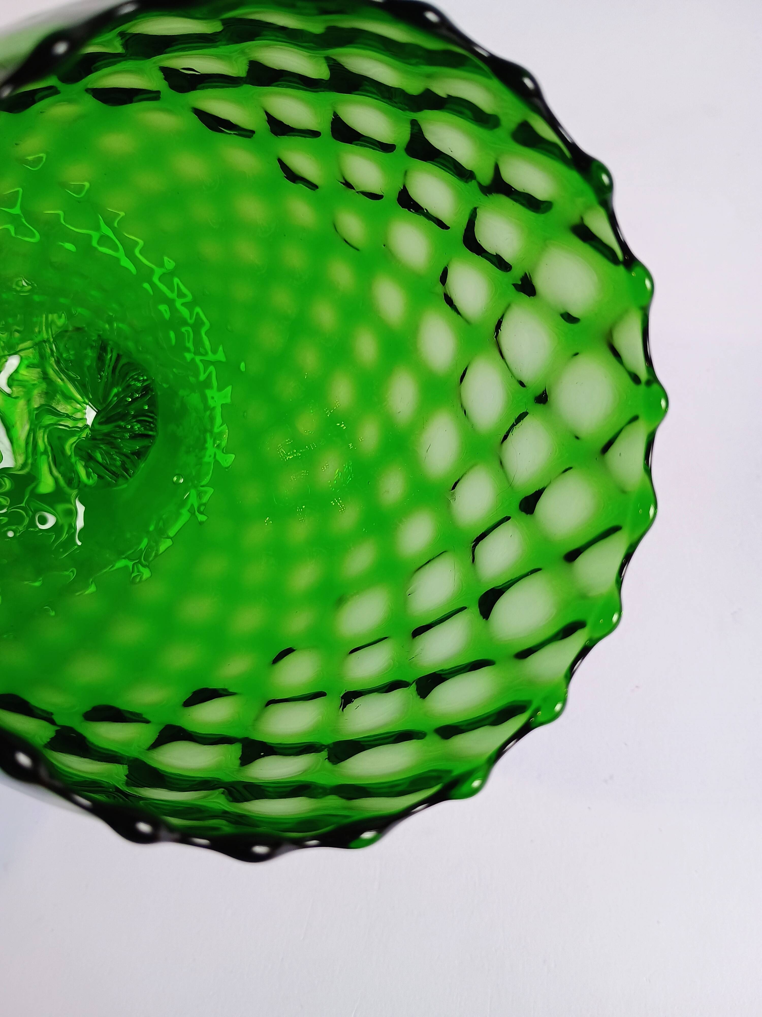 Vintage Green Glass Footed Vase