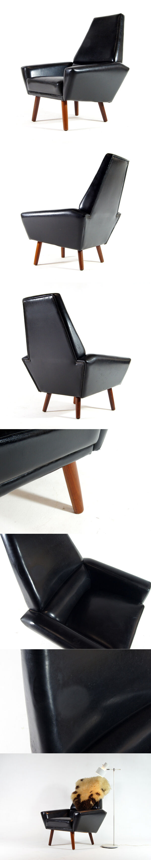 Danish teak & faux leather lounge armchair 60s