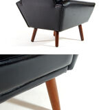 Fauteuil de salon danois en teck et faux cuir années 60
