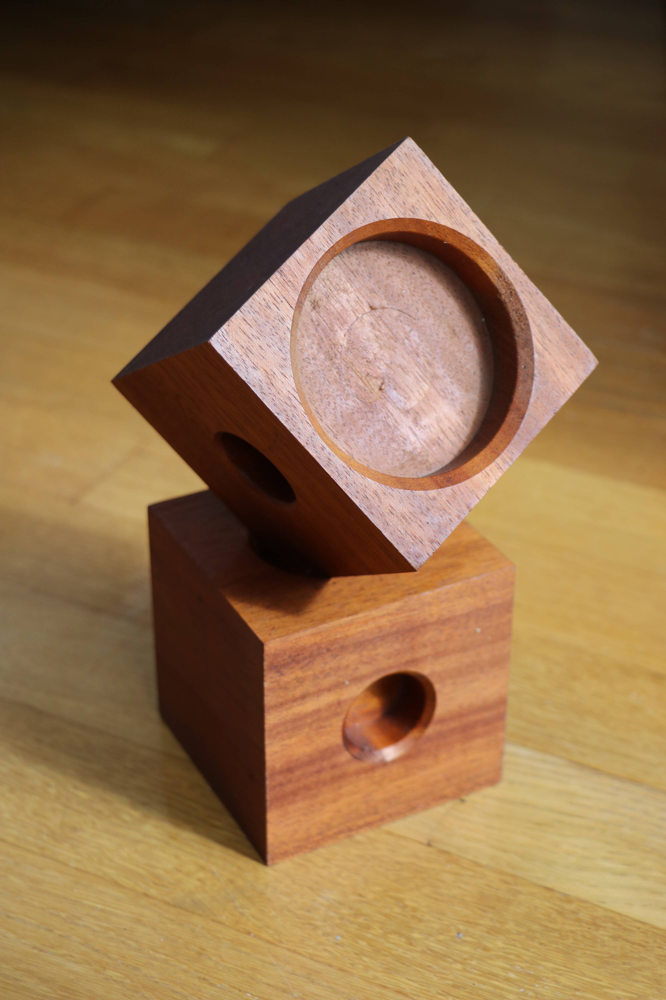 Duo of Scandinavian teak cube candlesticks