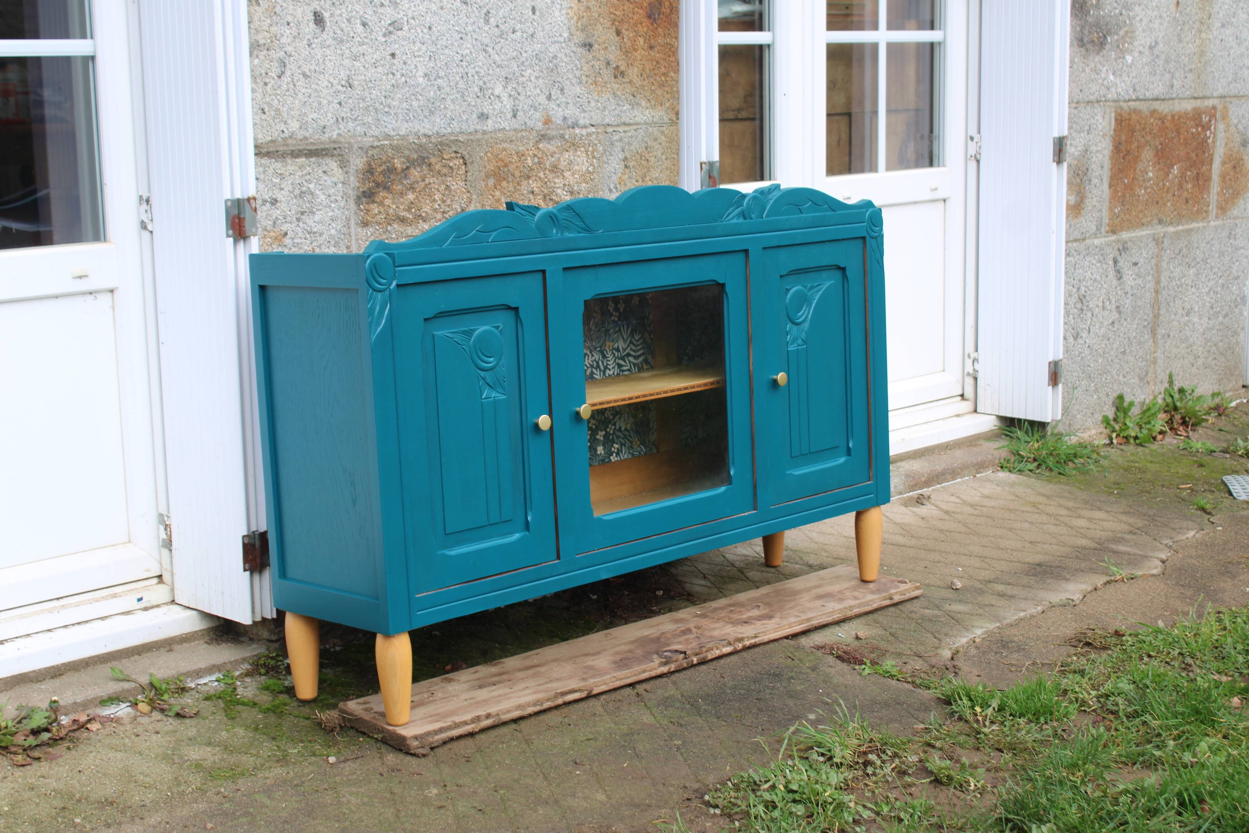 Renovated antique sideboard – Petrol blue V33 – Vintage / Art Deco style