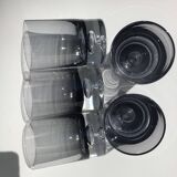 5 70's large bubble black smoked whiskey glasses