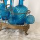 Antique Legras liquor cabinet, decanters and glasses, lion's paw stand