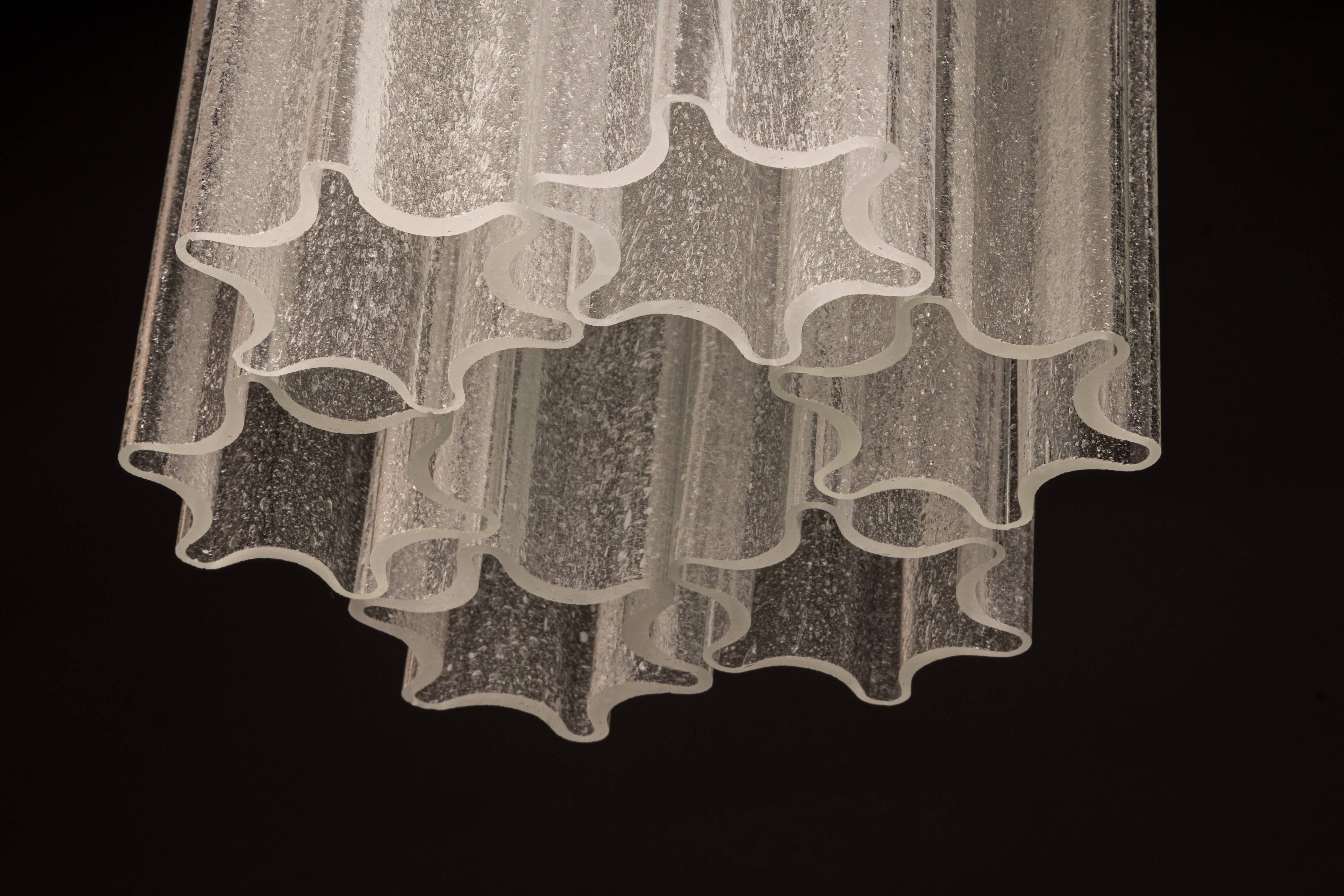 Pendant light with hand-blown glass pieces on a brass base made by Glashütte Limburg.