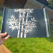 Black lacquered tray with bamboo decoration