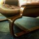 Scandinavian cantilever leather lounge chair and ottoman, 1960s