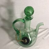 Ancien rafraîchissoir carafe verseuse en verre soufflé vert avec bouchon vintage