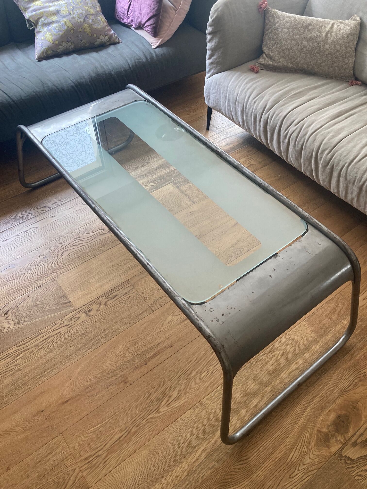 Metal and glass coffee table