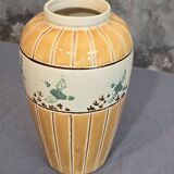 Orange and green ceramic vase with duck motif
