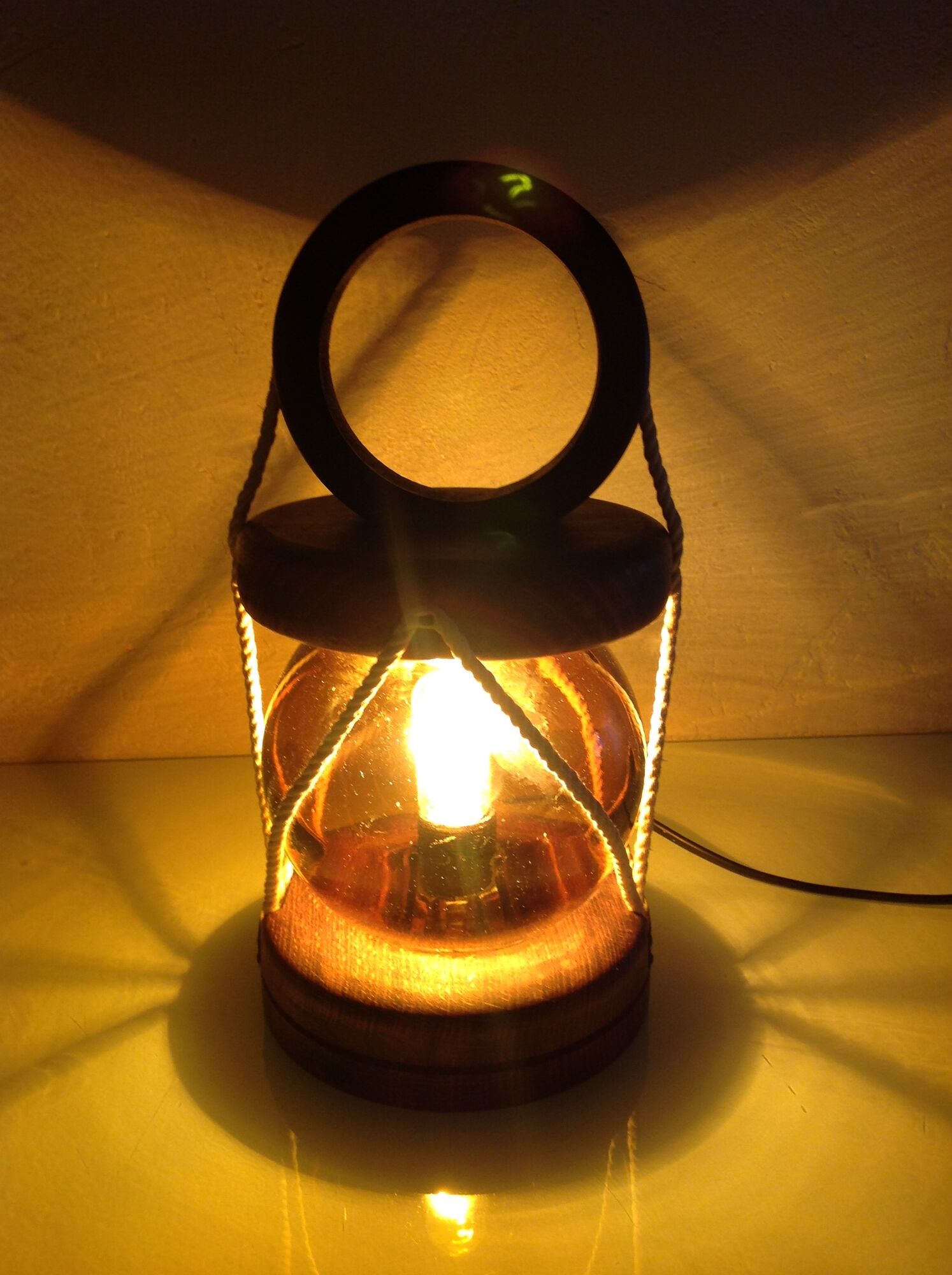 Marine lamp with amber glass globe 60/70s