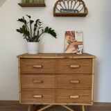 Commode 3 tiroirs en rotin / bambou attribuée à adrien audoux et frida minnet. Circa 1950