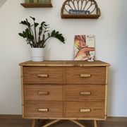 3-drawer rattan/bamboo chest of drawers attributed to Adrien Audoux and Frida Minnet. Circa 1950