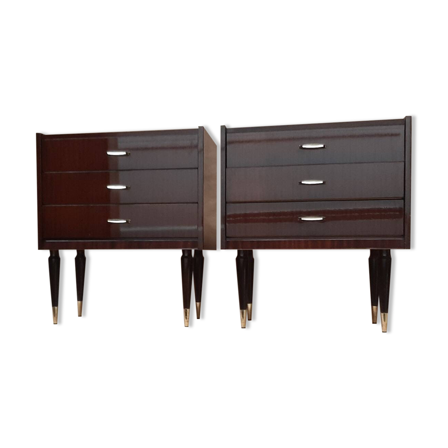 Pairs of old bedside tables from the 1960s and 70s.