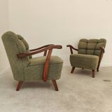 Pair of green Halabala armchairs by Druzba Bratislava B-609 year 59
