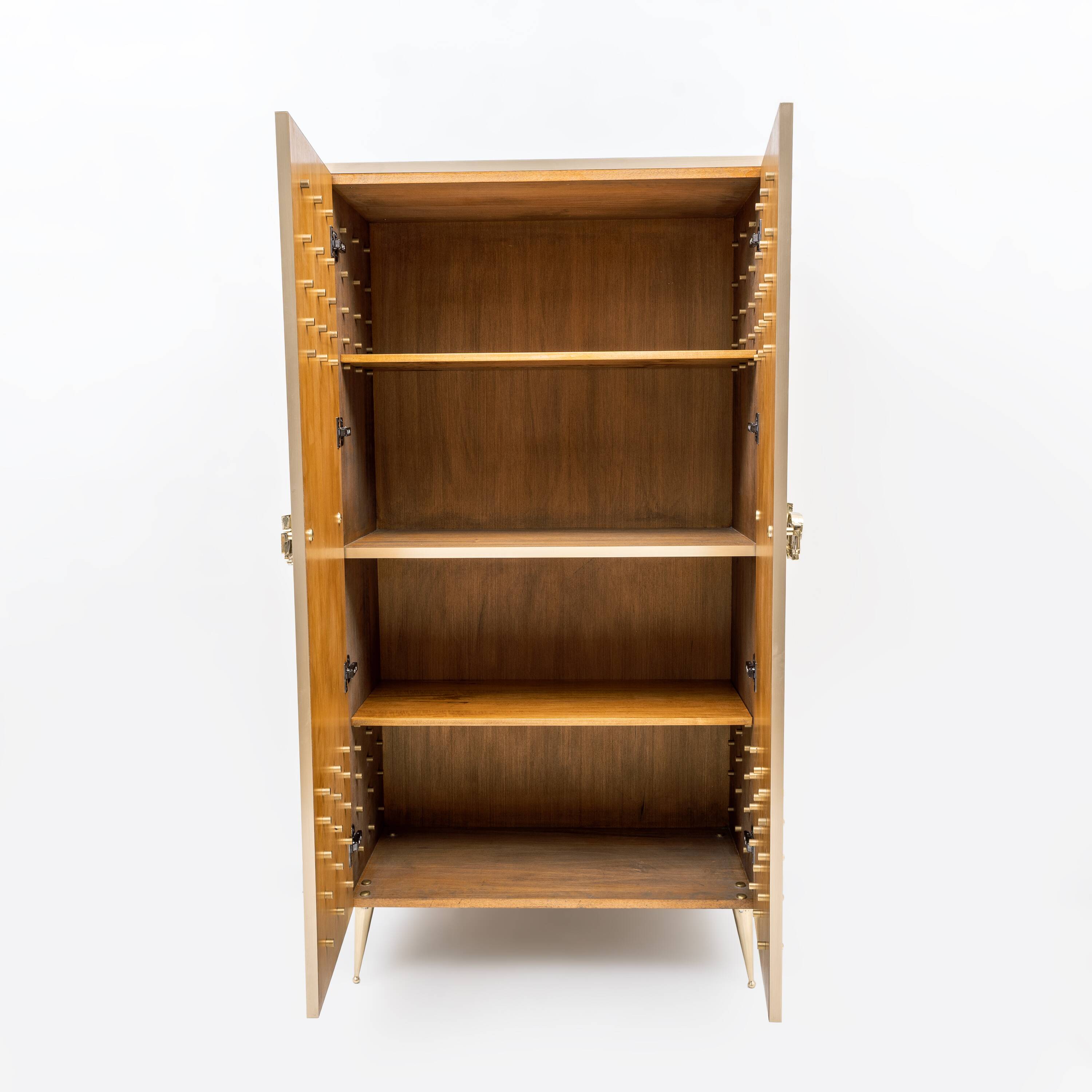 Italian Brass Bar Cabinet with Sculptural Cast Brass Handles