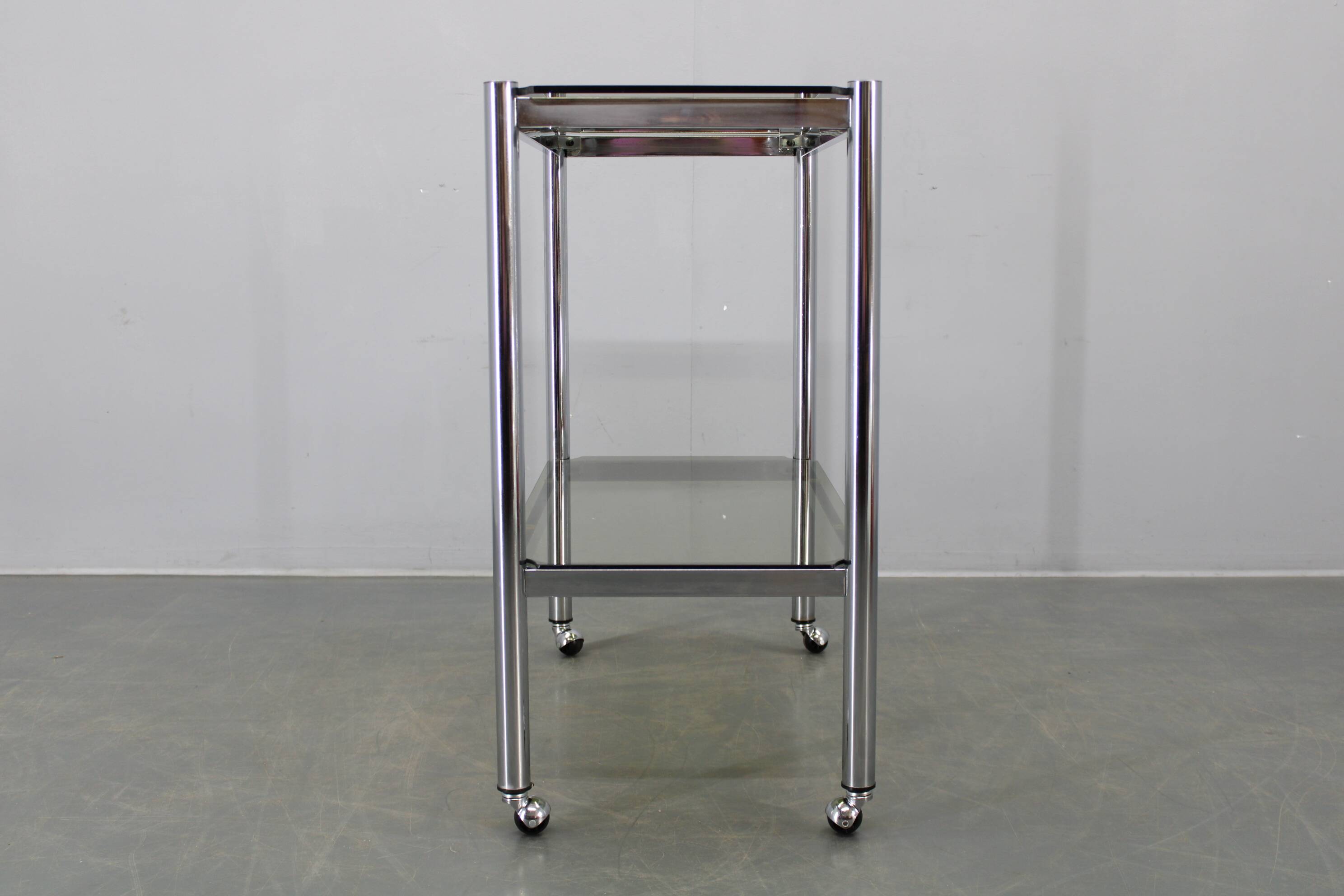Mid-century smoked glass serving cart, Italy, 1970s