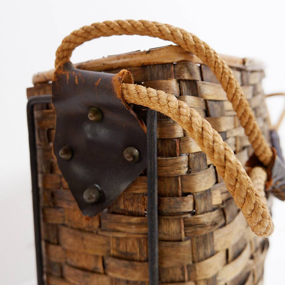 Vintage wicker and metal magazine rack - 1960s