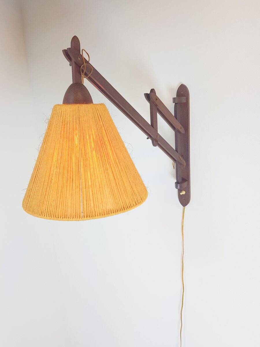 Scandinavian Teak and Hemp Scissors Wall Lamp by Ib Fabiansen for Fog & Mørup, 1950s