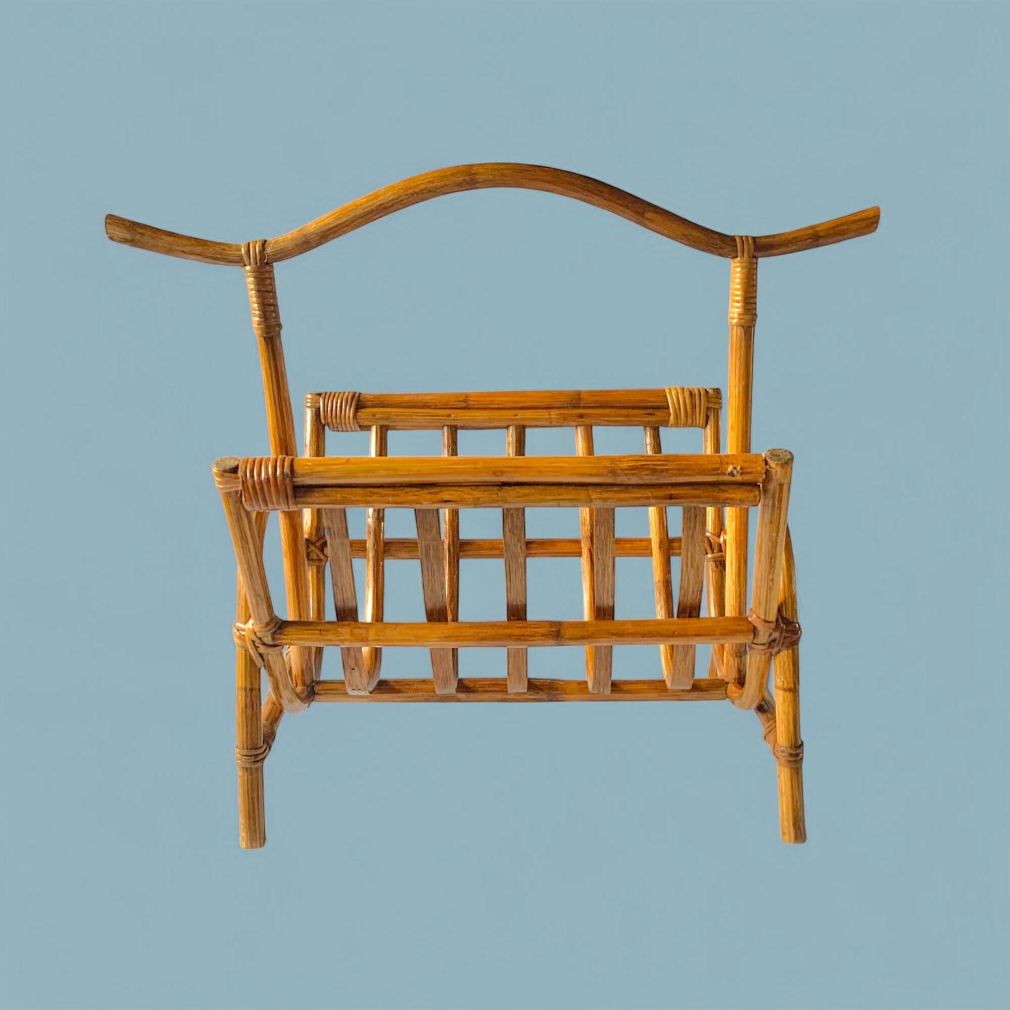 Vintage bamboo and rattan magazine rack