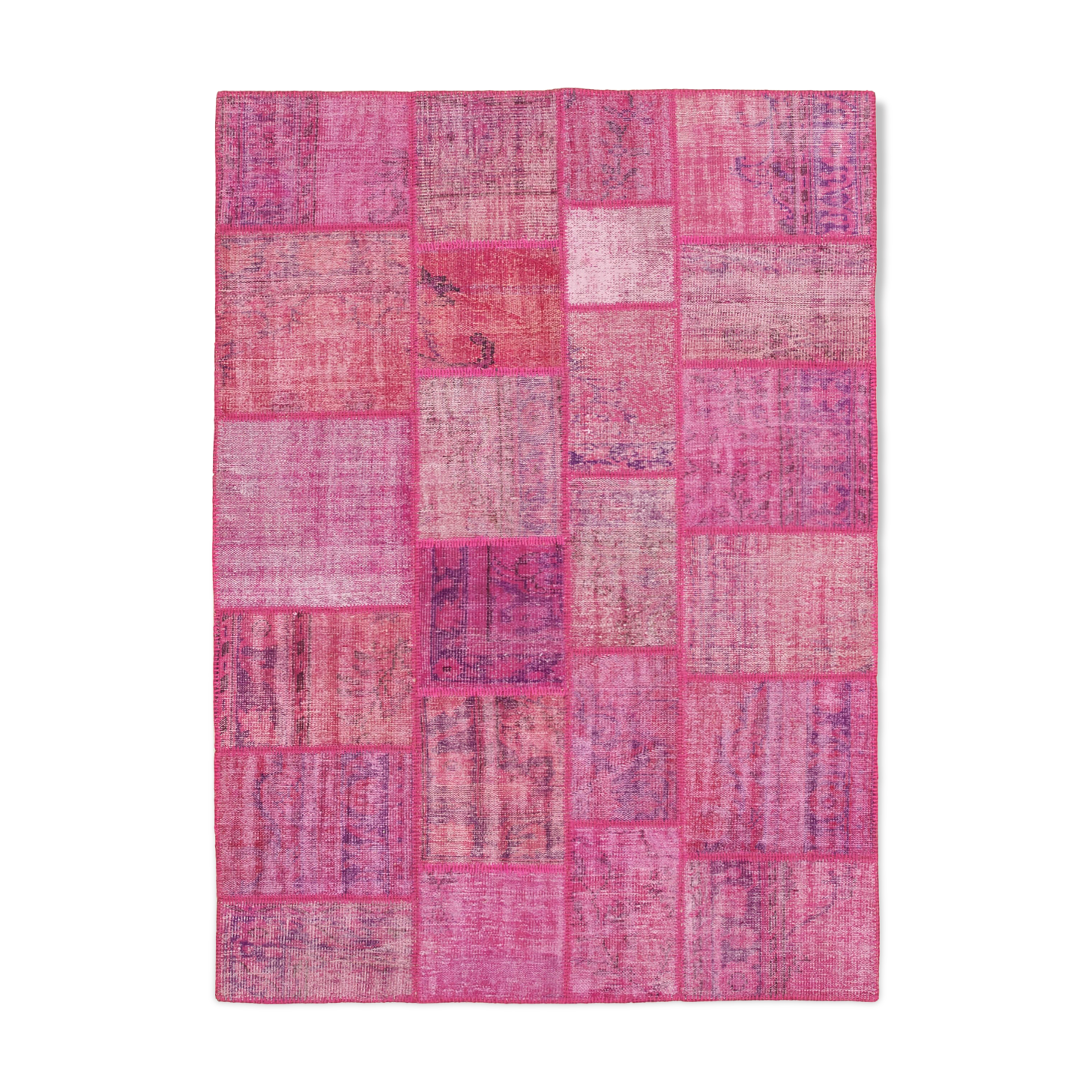 Handwoven anatolian contemporary 176 cm x 242 cm pink patchwork carpet