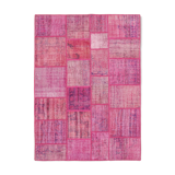 Handwoven anatolian contemporary 176 cm x 242 cm pink patchwork carpet