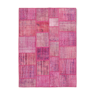 Handwoven anatolian contemporary 176 cm x 242 cm pink patchwork carpet
