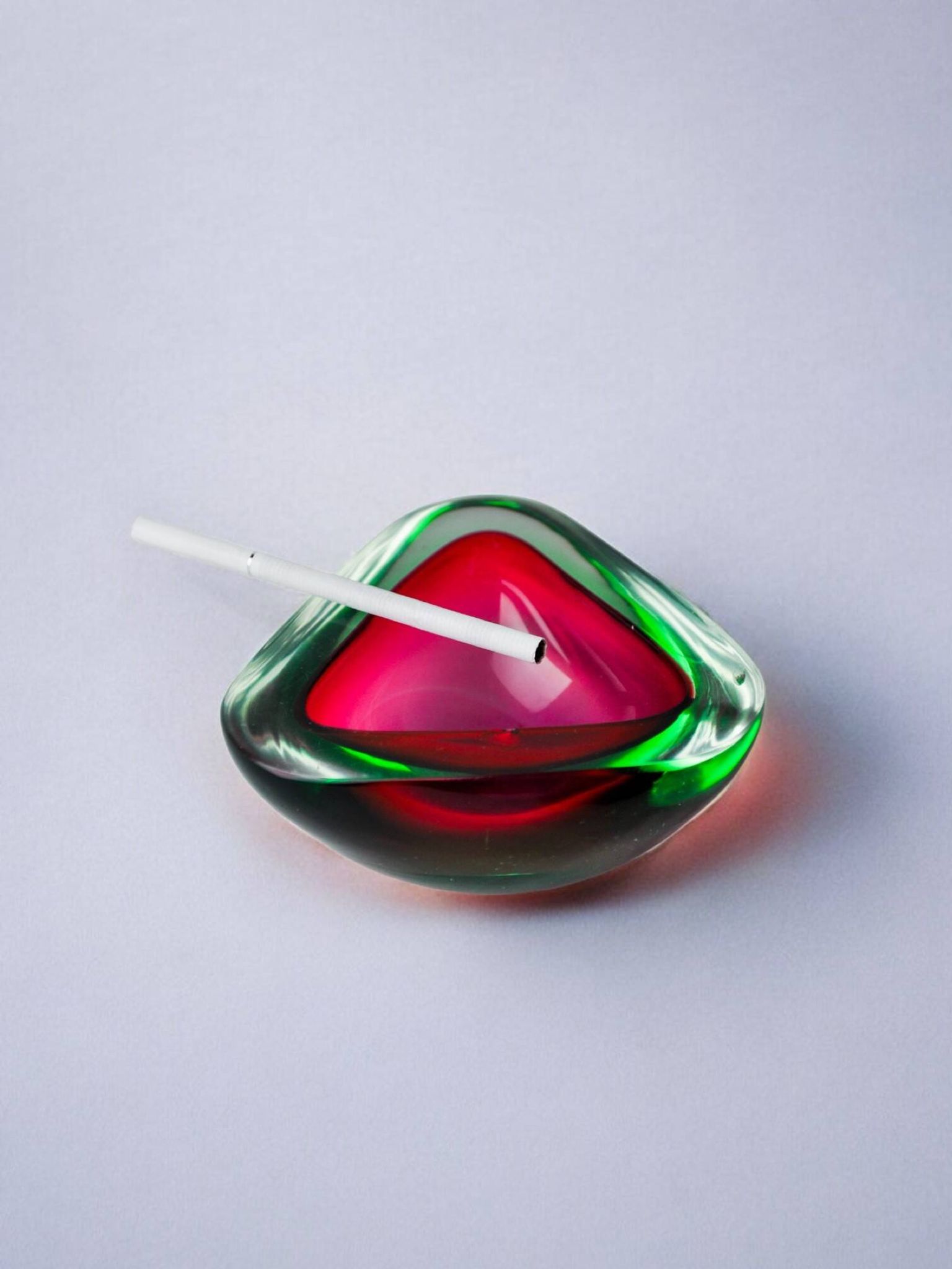 Red and green Sommerso ashtray by Seguso, Murano glass, Italy, 1970s