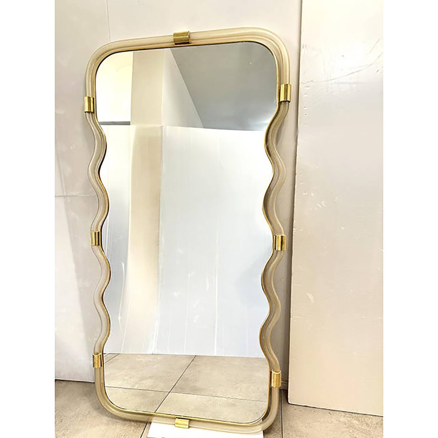 Wave Mirror in Gold "Torchon" Torciglione Glass Design