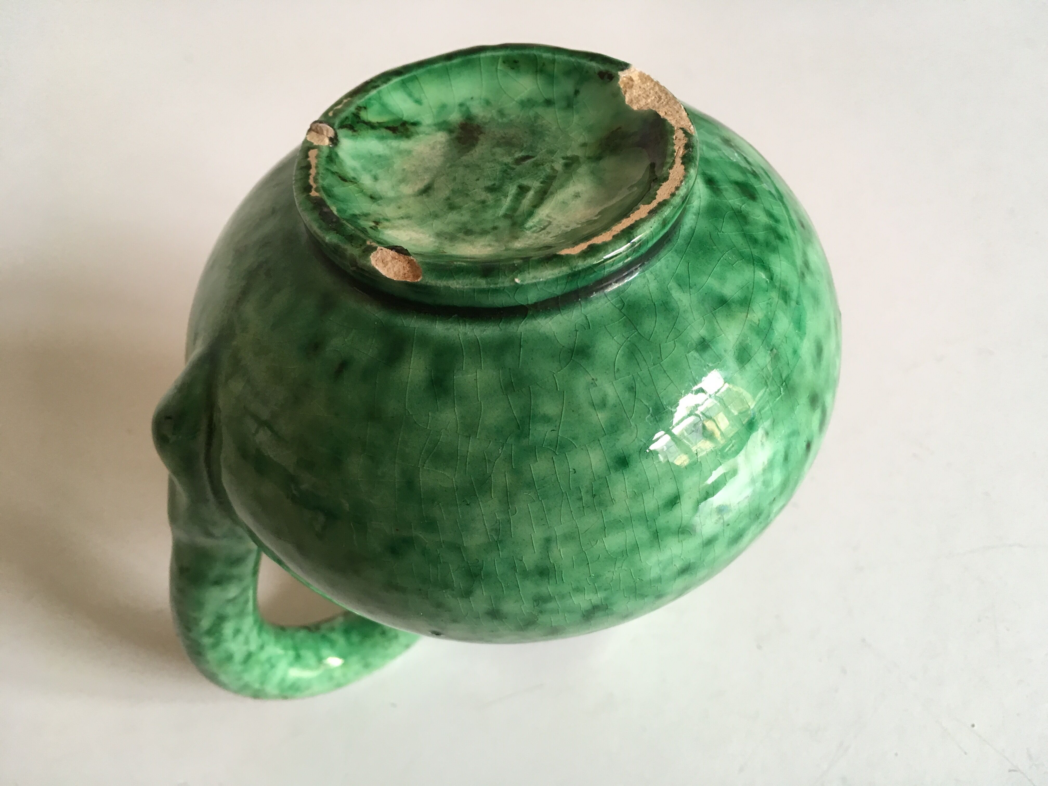 Green glazed ceramic pitcher, marius giuge at vallauris 50's