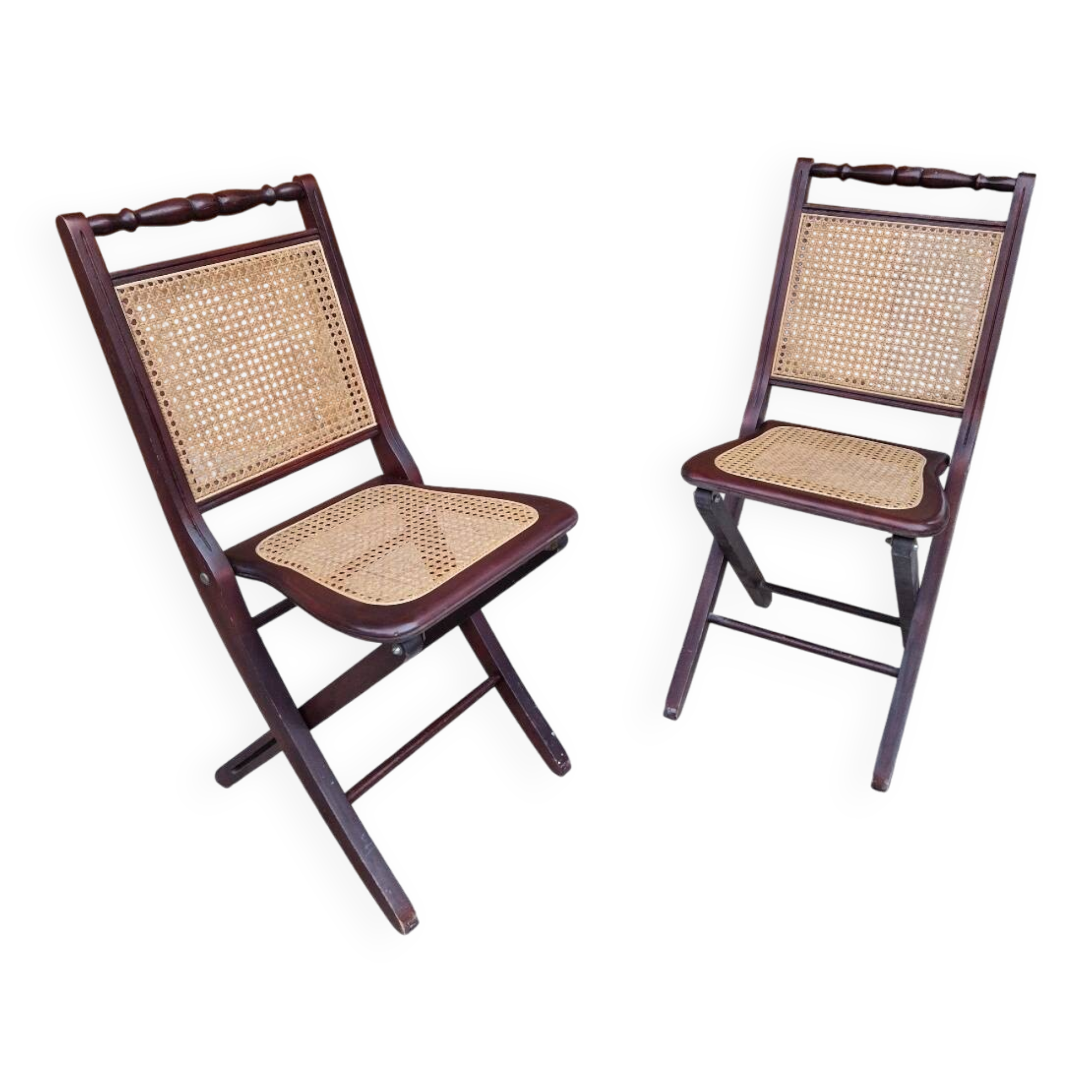 2 vintage caned folding chairs