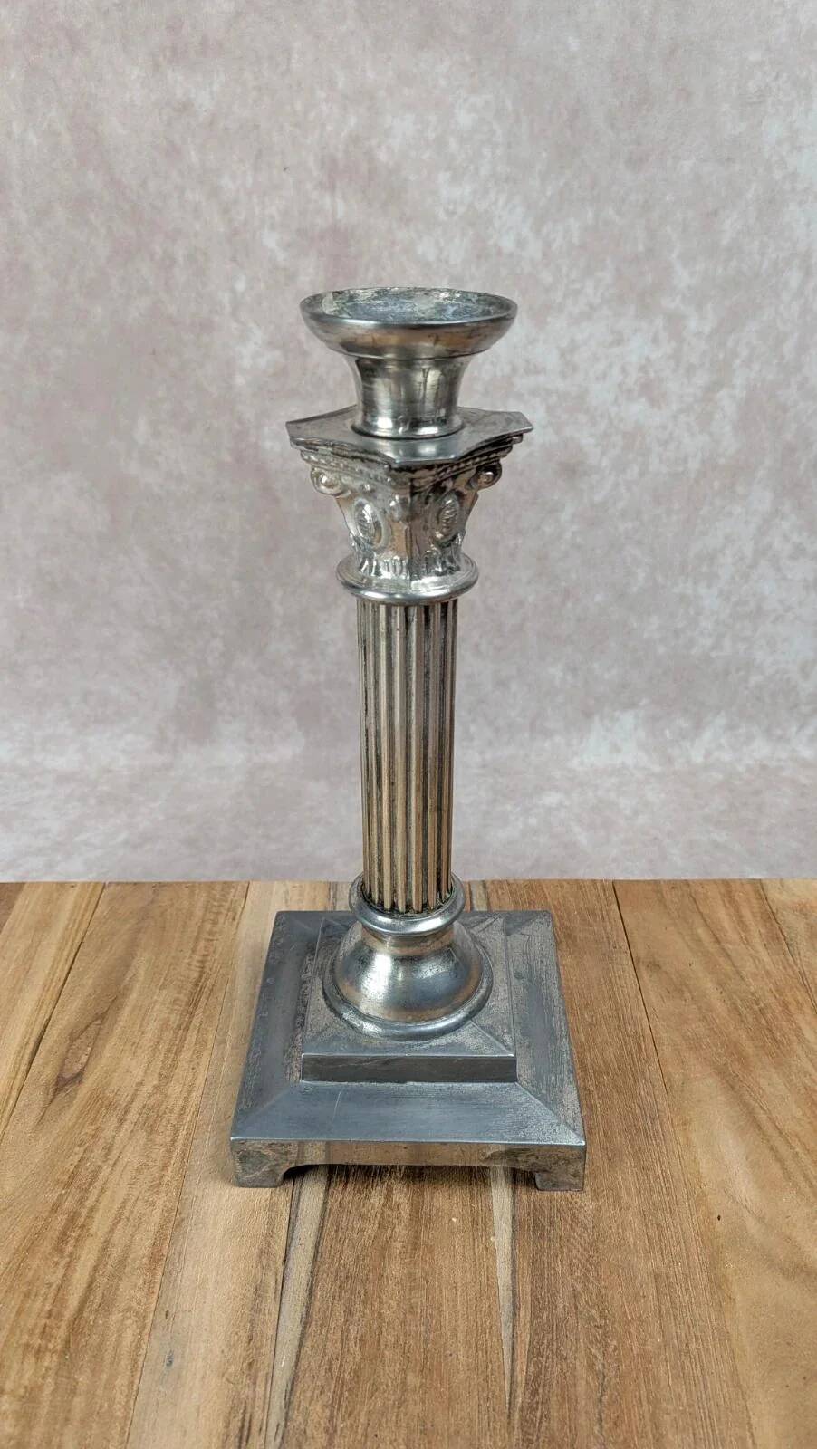 Silver-plated column candlestick – Corinthian style