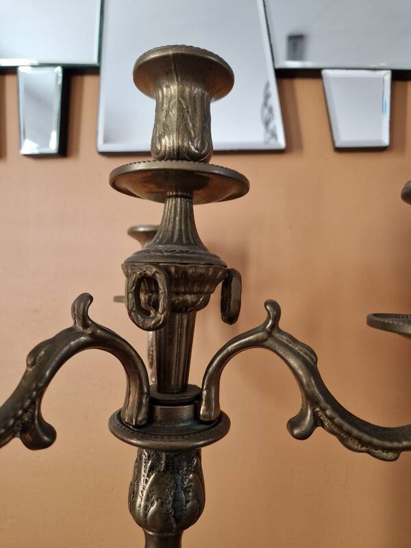 Pair of gilded bronze and brass candelabra with 4 light arms.