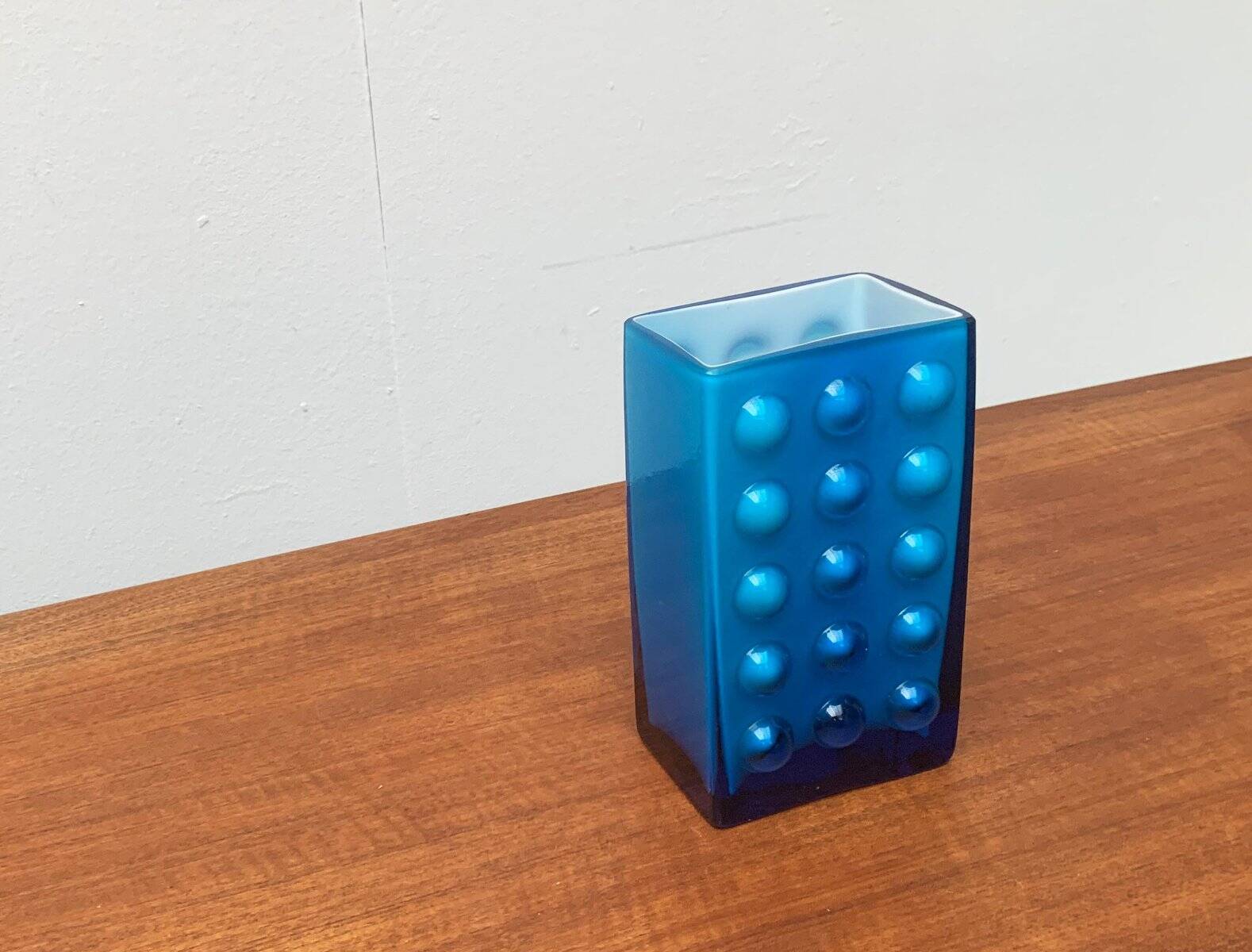 Mid-century German block glass bubble vase by Karl Friedrich Glass.