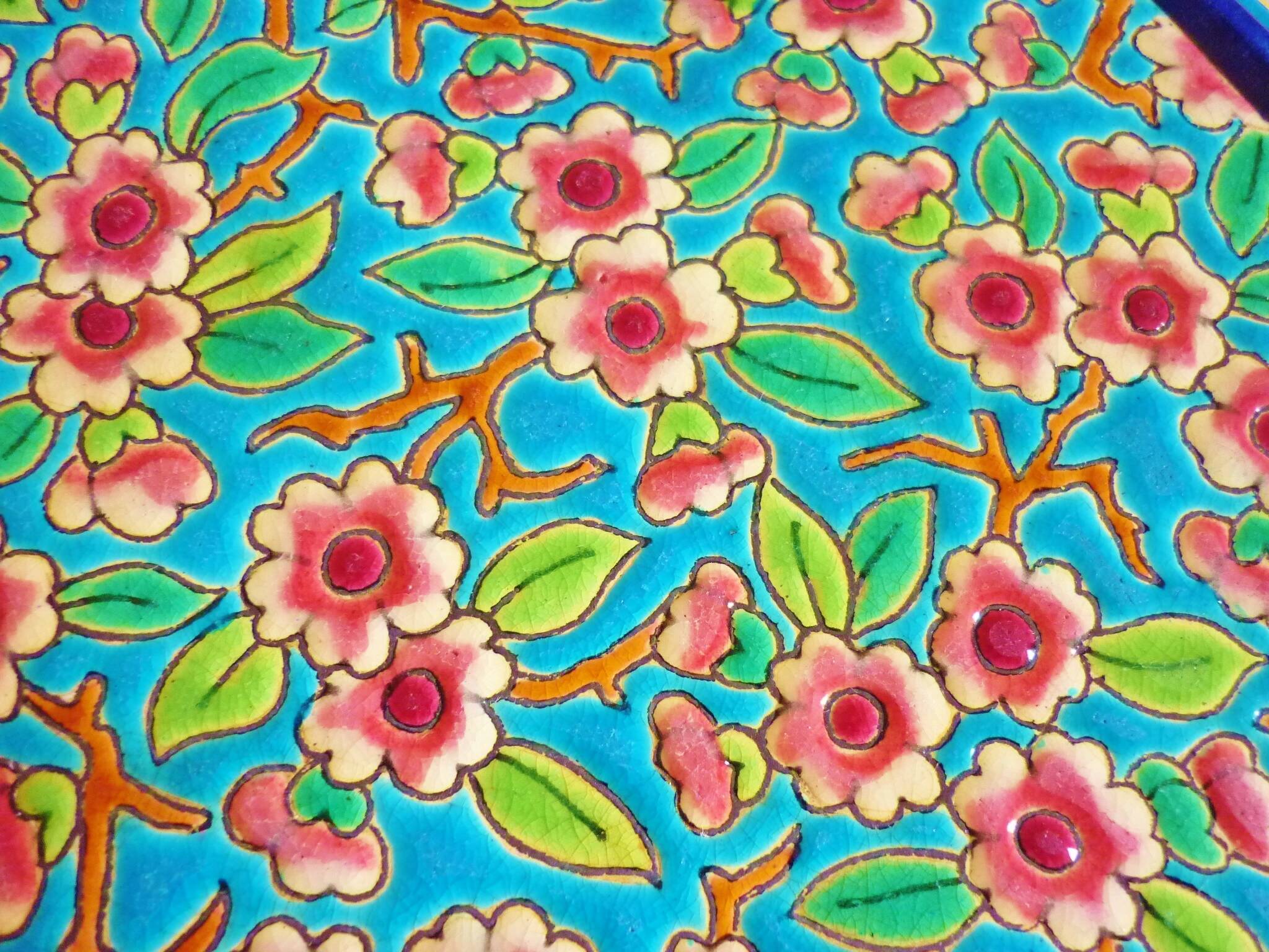 Glazed ceramic trivet, Longwy enamels, art deco